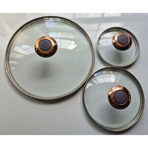 Lot of 3 Glass Replacement Lids for Paula Dean Pots Pans Copper Knob*small flaw*